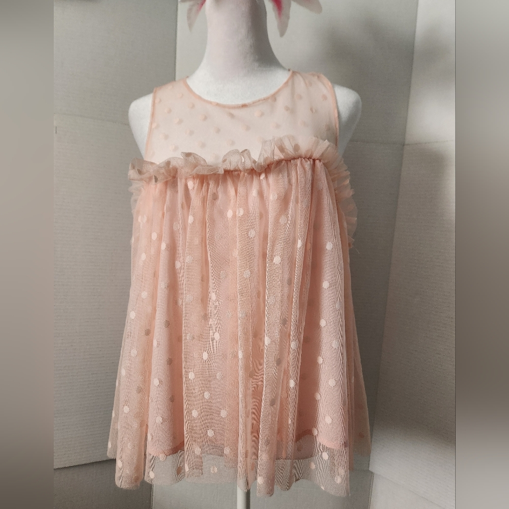 Love J Peach Polka Dot Blouse Women's Size Medium Fairy Style Whimsy Sheer NWT